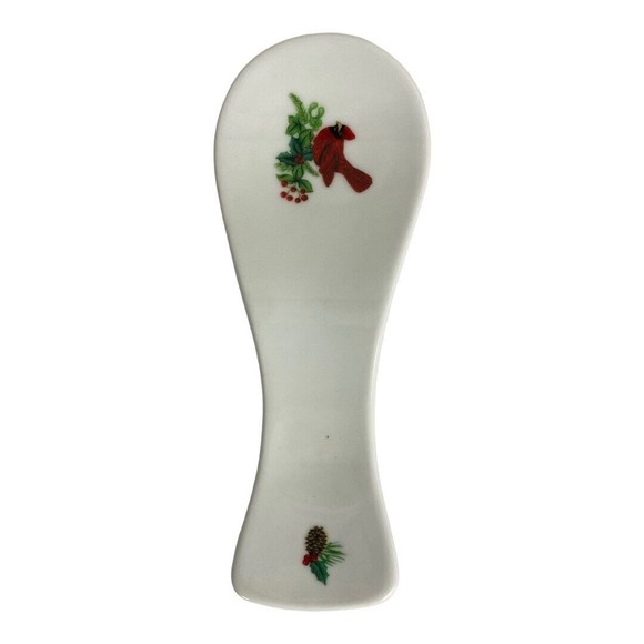 Royal Norfolk Christmas Spoon Rest Cardinal Bird Holly Berries Porcelain Holiday - Picture 4 of 8